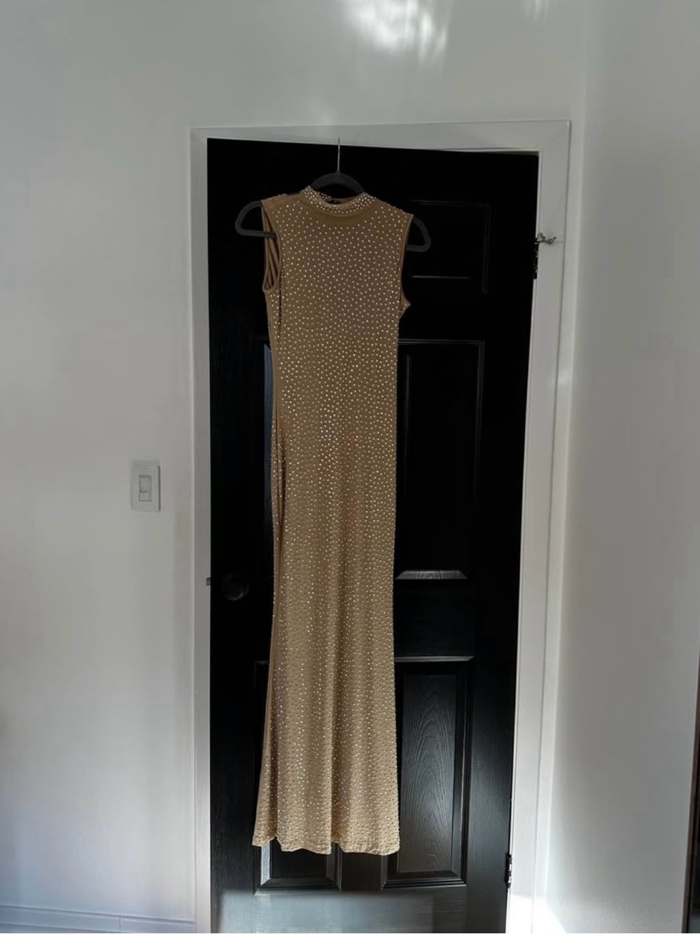 Sleeveless Gold Beaded Maxi Dress